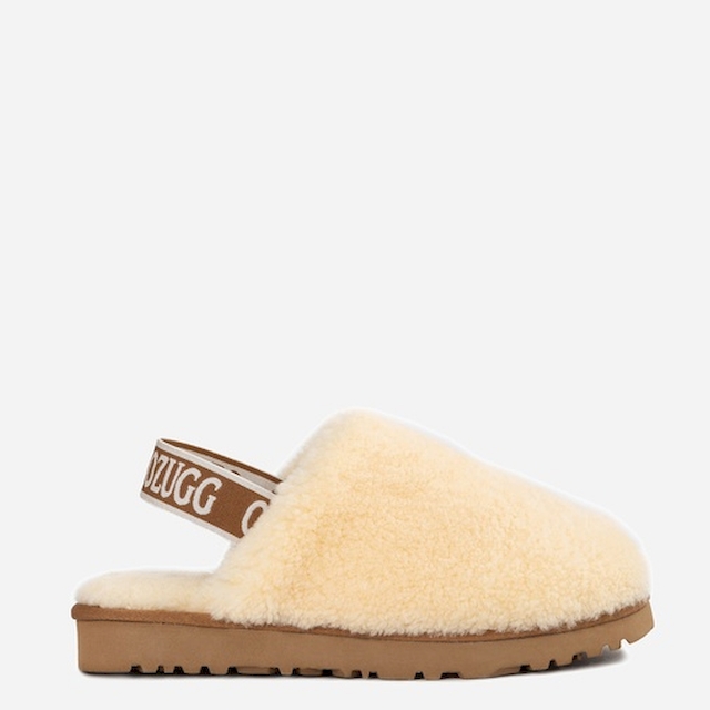 Womens Curly Sheepskin Slide Slipper shearling scuff with back strap