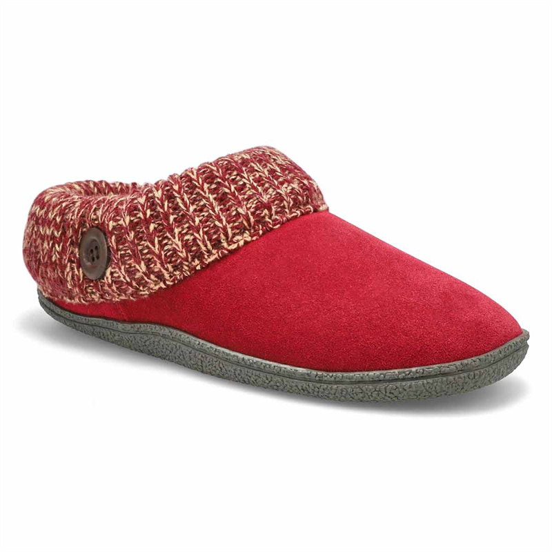 Women's suede leather winter clog slippers with knit collar