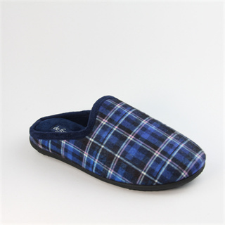 Mens Plaid Fleece scuff slipper back open slip on winter slippers