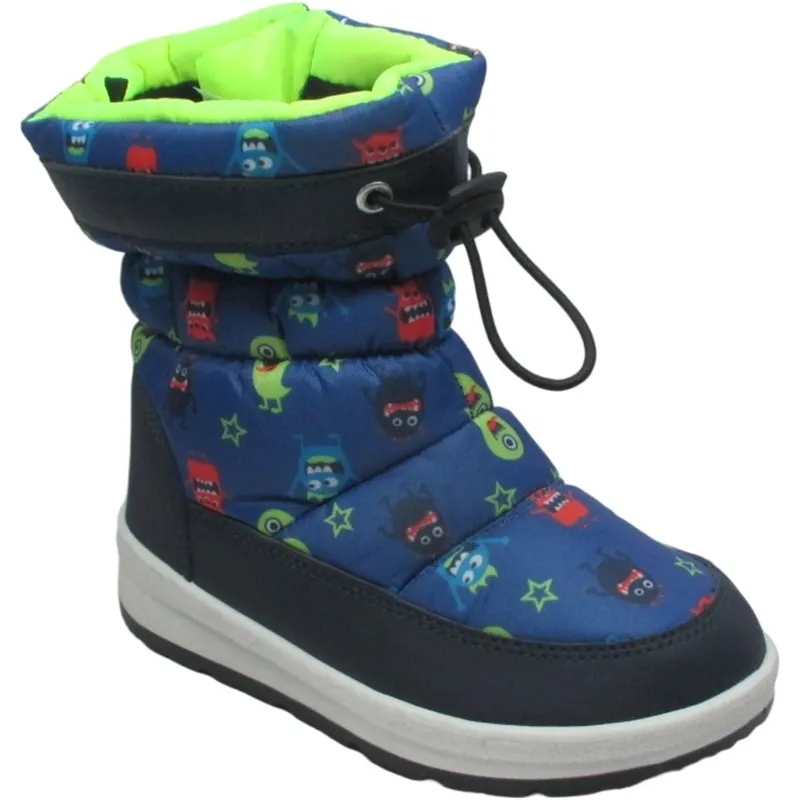 Kids’ Monster-Printed Fabric Snow Boots – Warm, Waterproof Winter Boots for Children