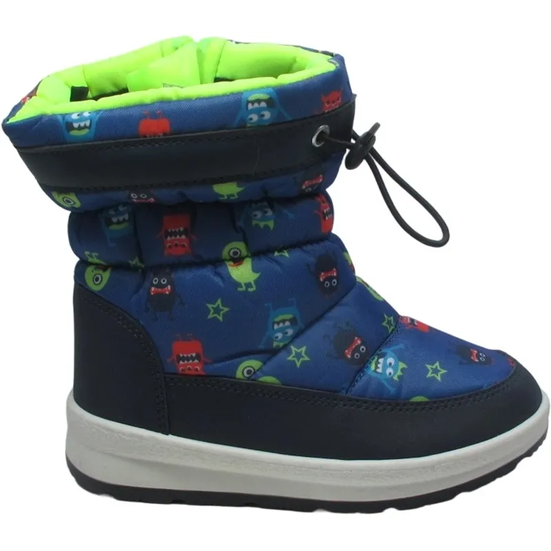 Kids’ Monster-Printed Fabric Snow Boots – Warm, Waterproof Winter Boots for Children