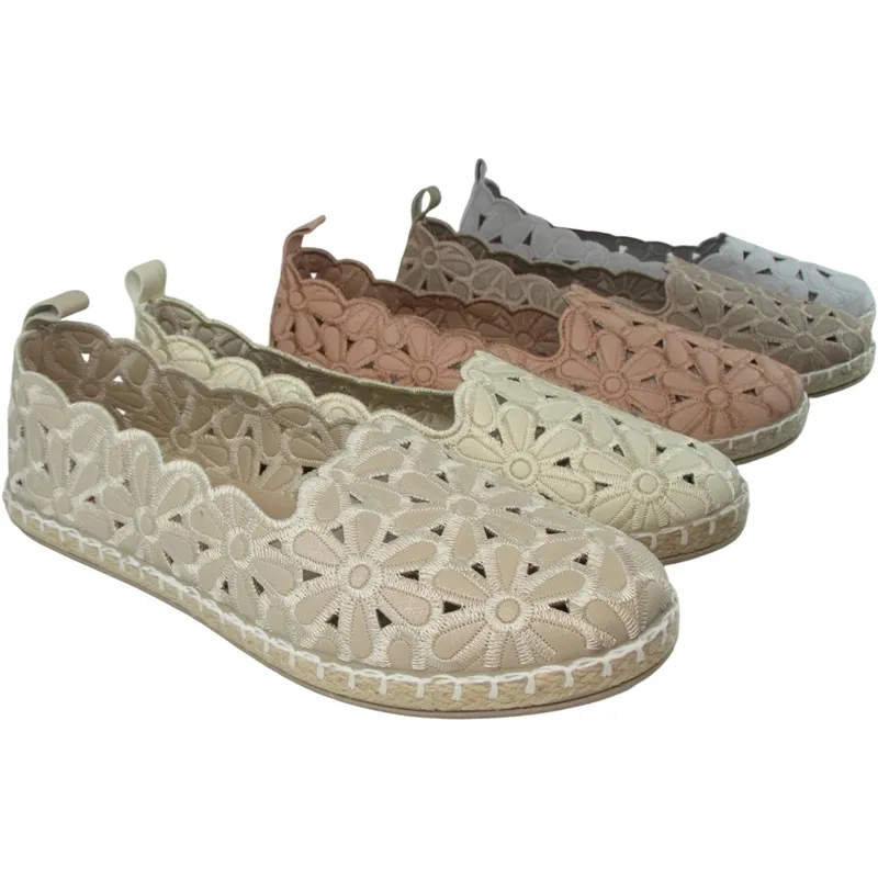 Women’s Slip-On Espadrille Ballerinas – Openwork Eco Leather Flats for Summer Comfort
