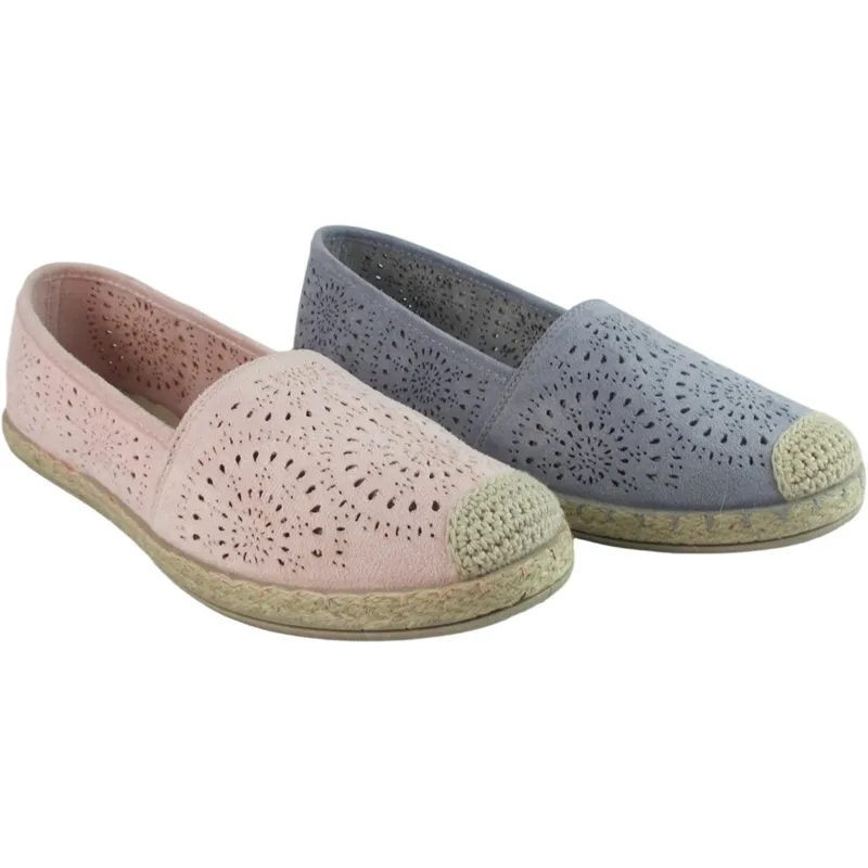 Women’s Fabric Espadrilles with Nose Insert – Classic Summer Flats with Rope Sidewall