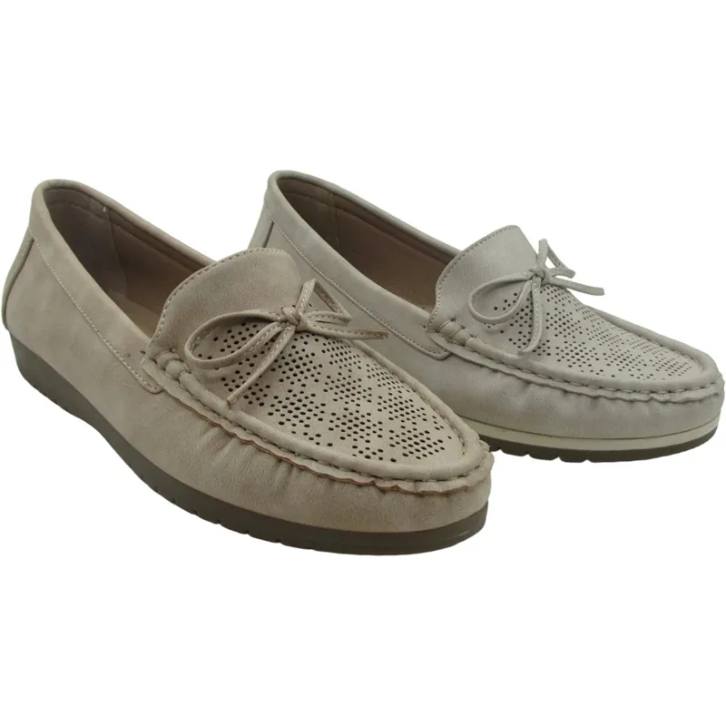 Women’s PU Leather Moccasins – Slip-On Flats with Bow Tie on Vamp