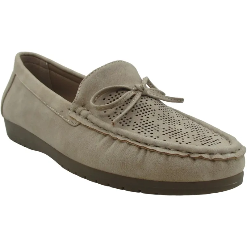 Women’s PU Leather Moccasins – Slip-On Flats with Bow Tie on Vamp