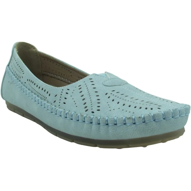 Women’s PU Leather Loafer Ballerinas – Laser Hollowed Slip-On Casual Flats