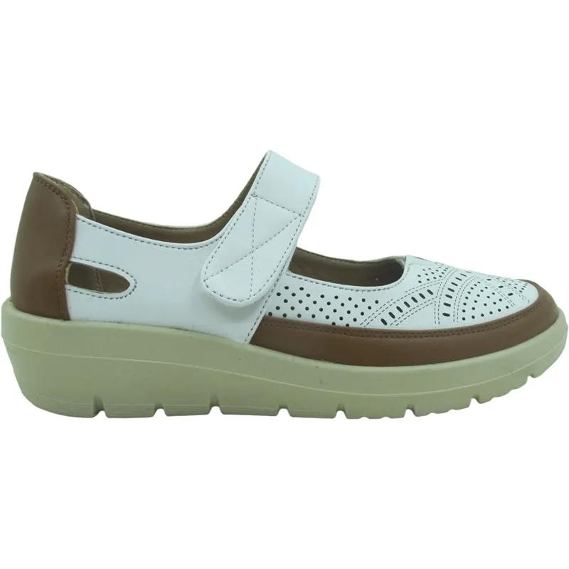 Women’s Mary Jane PU Leather Ballerinas – Laser Cut Flats with Hook-and-Loop Strap