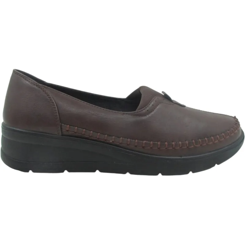 Women's Eco Leather Slip-On Shoes – Lightweight Casual Wedge Sole Comfort Shoes