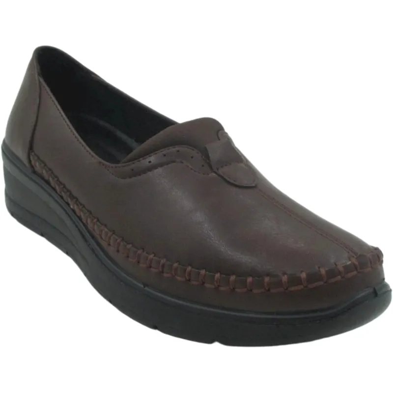 Women's Eco Leather Slip-On Shoes – Lightweight Casual Wedge Sole Comfort Shoes