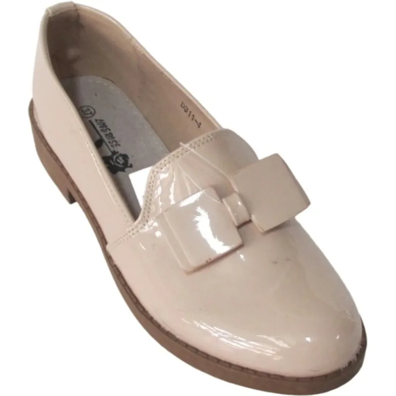 Women's Patent Leather Bow Loafers – Pointed Toe Low Heel Dress Shoes