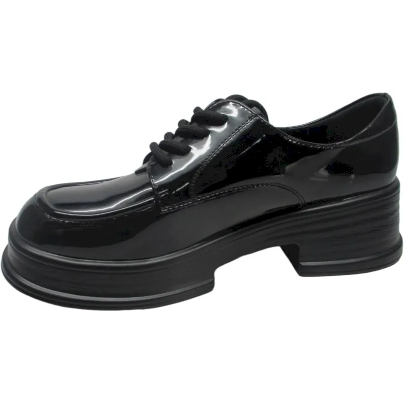 Women's Lace-Up Platform Loafers – Round Toe Block Mid Heel Dress Shoes