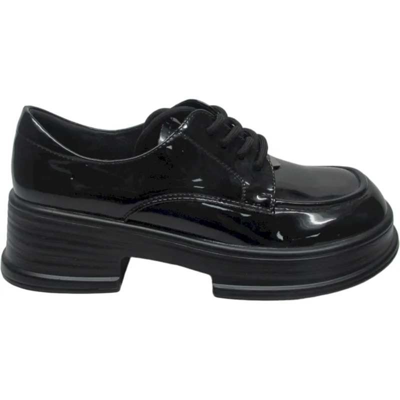 Women's Lace-Up Platform Loafers – Round Toe Block Mid Heel Dress Shoes
