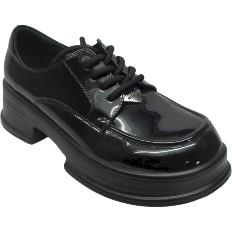 Women's Lace-Up Platform Loafers – Round Toe Block Mid Heel Dress Shoes