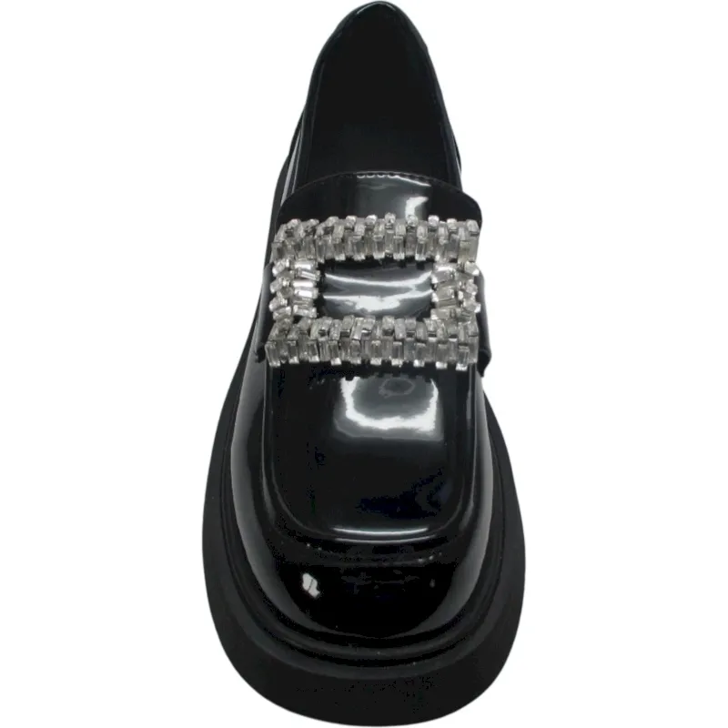 Women's Rhinestone Buckle Patent Loafers – Platform Eco Leather Slip-On Shoes
