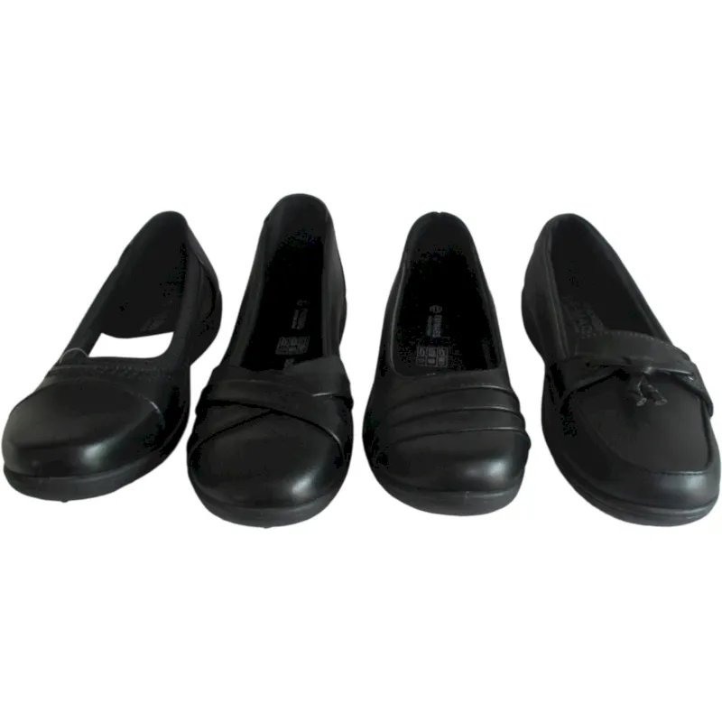 Women's Black PU Leather Ballet Flats – Round Toe Slip-On Office Dress Shoes