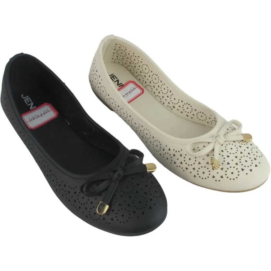 Women's Cut-Out PU Leather Ballet Flats – Bow Knot Slip-On Dress Shoes
