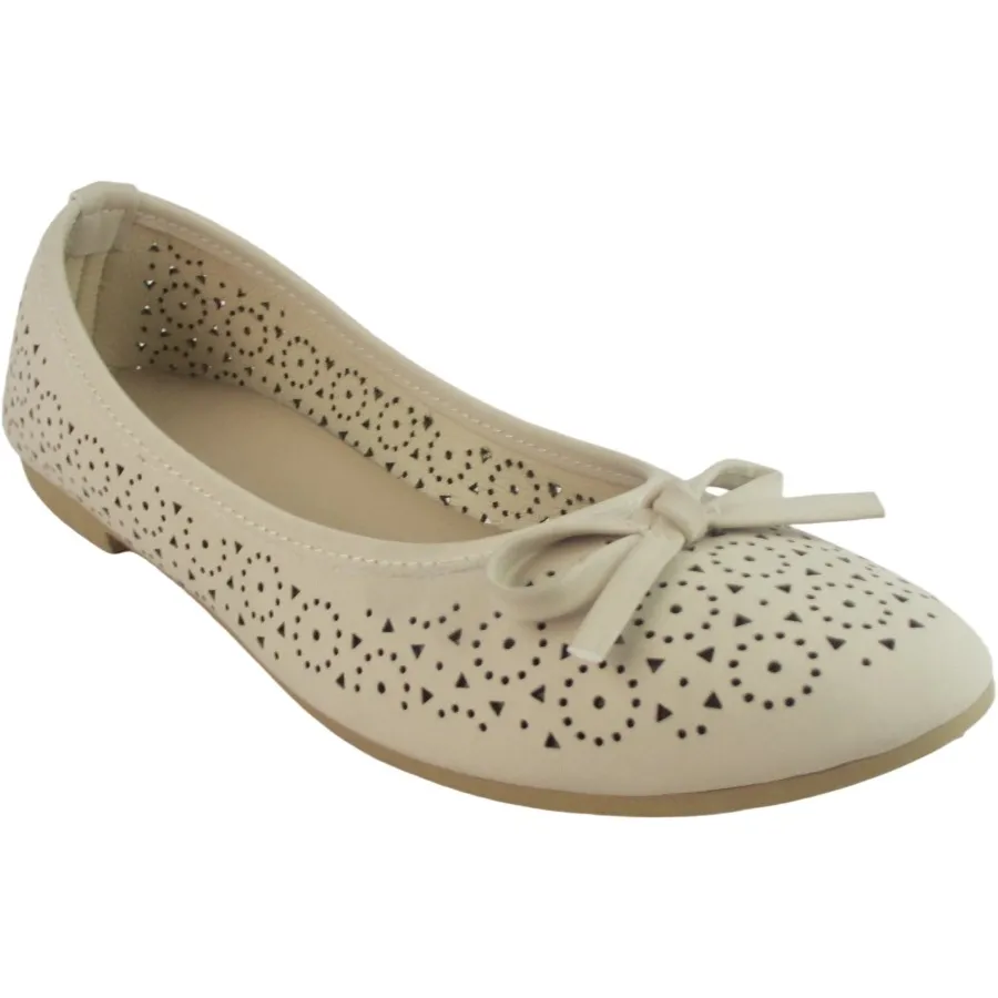 Women's Cut-Out PU Leather Ballet Flats – Bow Knot Slip-On Dress Shoes