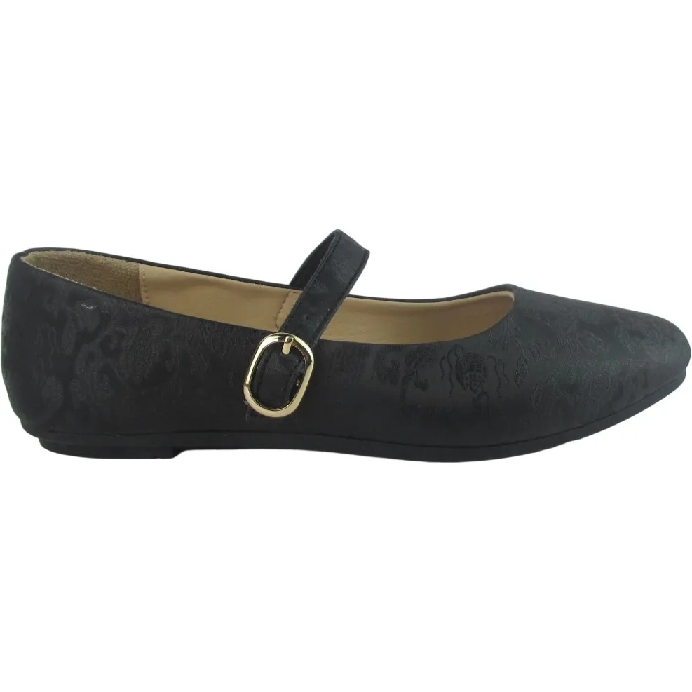 Women's PU Ballet Flats – Pin Buckle Mary Jane Style Ballerina Shoes
