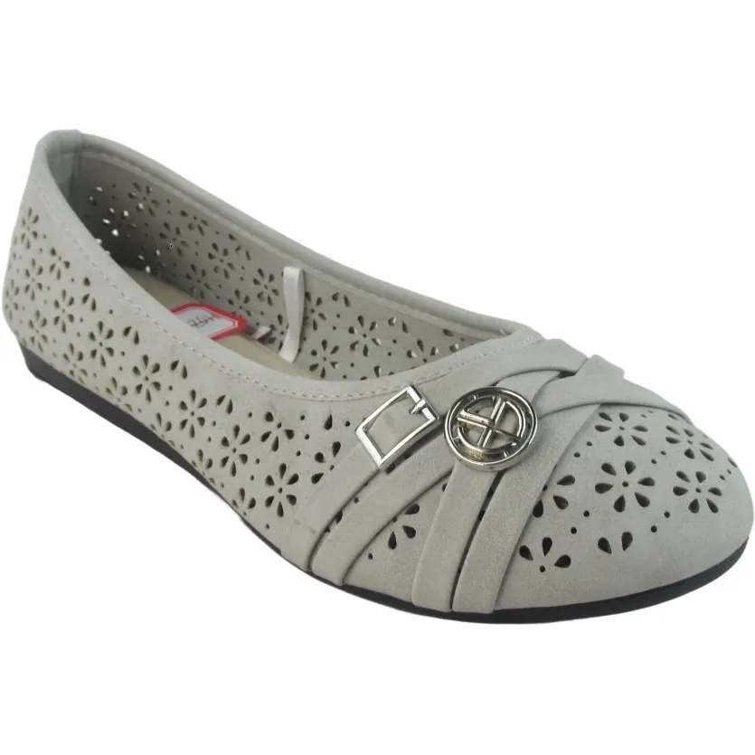 Women's Round Toe Floral Cut-Out Ballet Flats – Slip-On Comfort Shoes