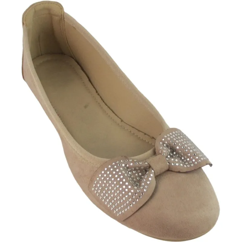 Wholesale Women’s Suede Bow Ballet Flats with Rhinestones – Elegant Ballerina Shoes for B2B