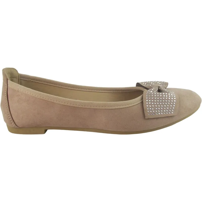 Wholesale Women’s Suede Bow Ballet Flats with Rhinestones – Elegant Ballerina Shoes for B2B