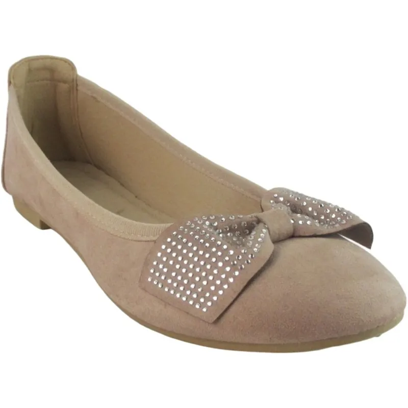 Wholesale Women’s Suede Bow Ballet Flats with Rhinestones – Elegant Ballerina Shoes for B2B