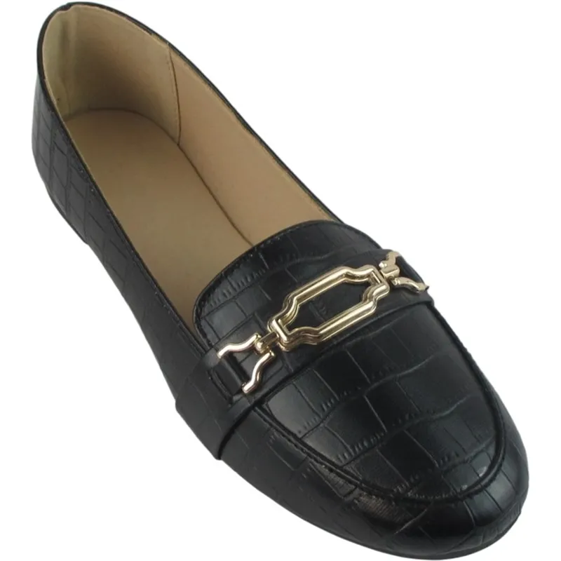 Wholesale Women’s Eco Leather Flat Loafers with Chain Decoration – Square Toe Style