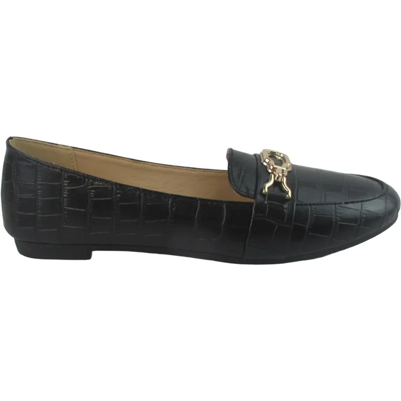 Wholesale Women’s Eco Leather Flat Loafers with Chain Decoration – Square Toe Style