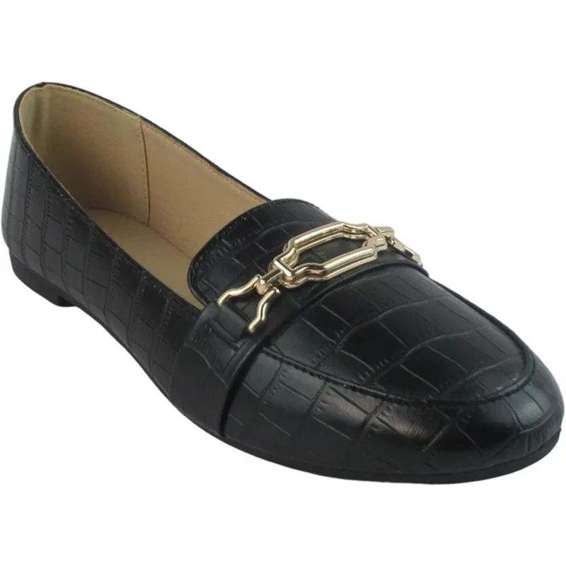 Wholesale Women’s Eco Leather Flat Loafers with Chain Decoration – Square Toe Style