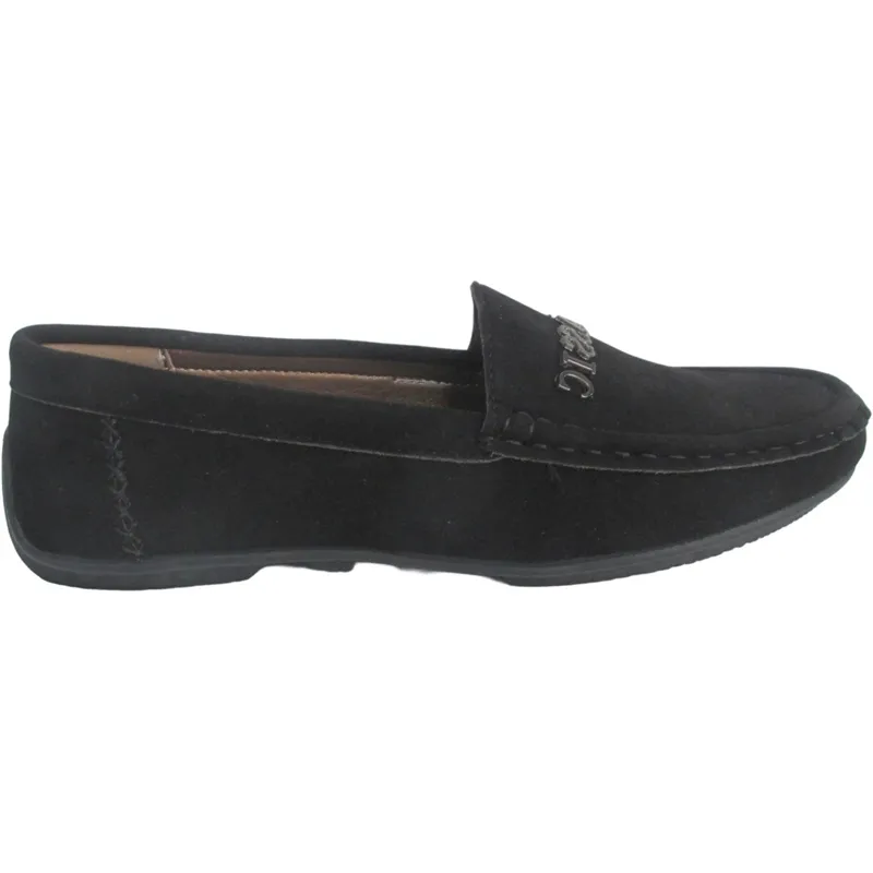 Wholesale Women’s Faux Suede Moccasin Loafers – Slip-On Flats with Metal Vamp Decoration