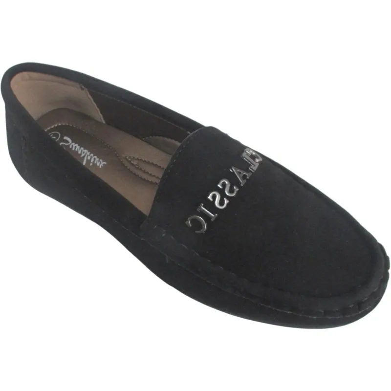 Wholesale Women’s Faux Suede Moccasin Loafers – Slip-On Flats with Metal Vamp Decoration