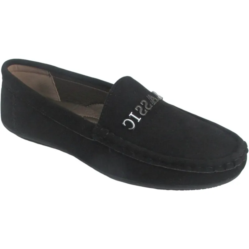 Wholesale Women’s Faux Suede Moccasin Loafers – Slip-On Flats with Metal Vamp Decoration