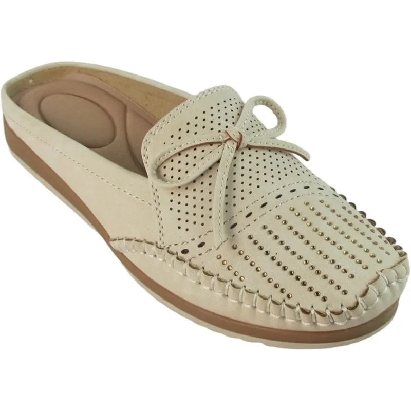 Wholesale Women’s PU Leather Mule with Bowknot – Elegant Backless Slip-On Flats