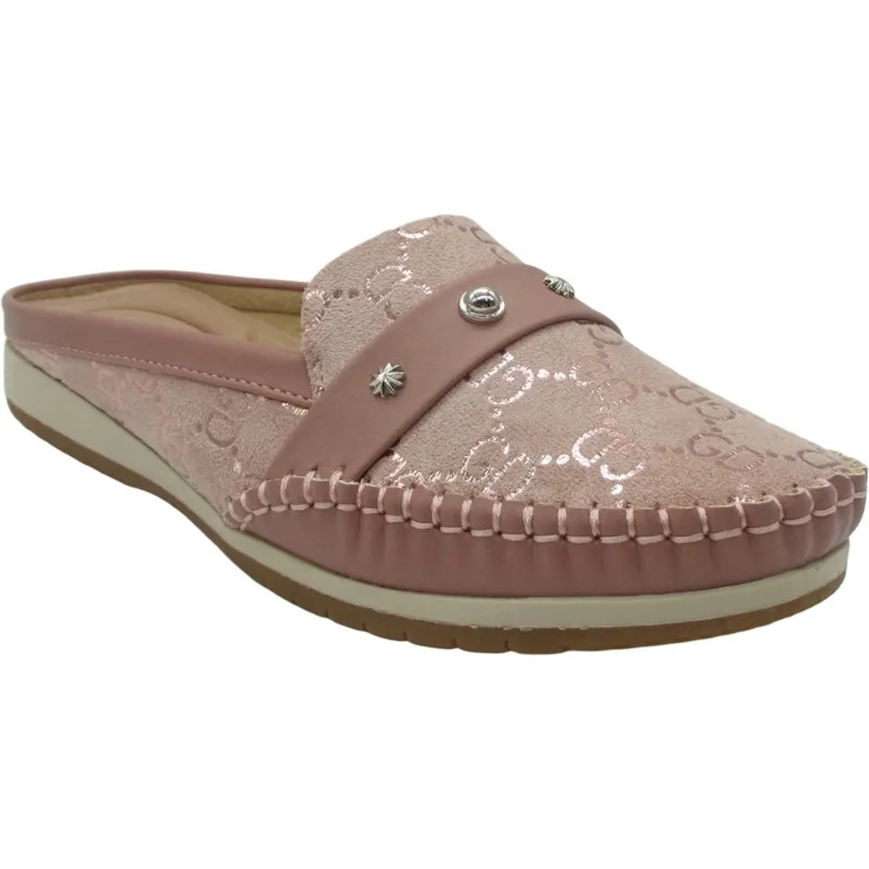 Wholesale Women’s Eco Leather Slip-On Slippers & Mules with GD Print – B2B Supplier