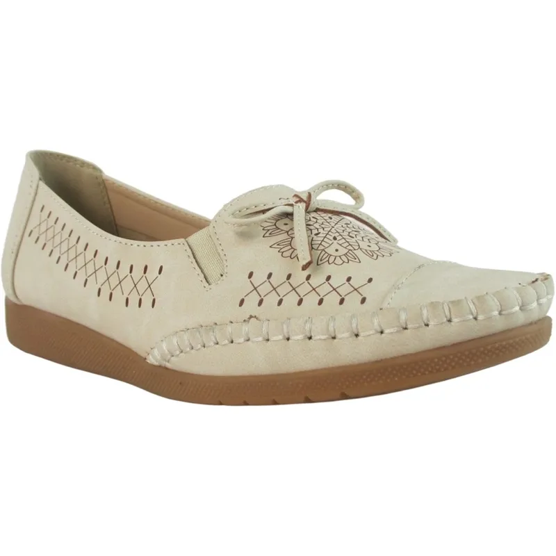 Eco-Friendly Women's Bowknot Loafers - Low Wedge Flat Shoes (PU Leather)