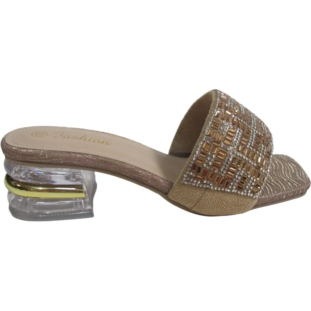 Women’s Glitter Party Sandals – Square Toe Mid Heel Open Toe Slippers