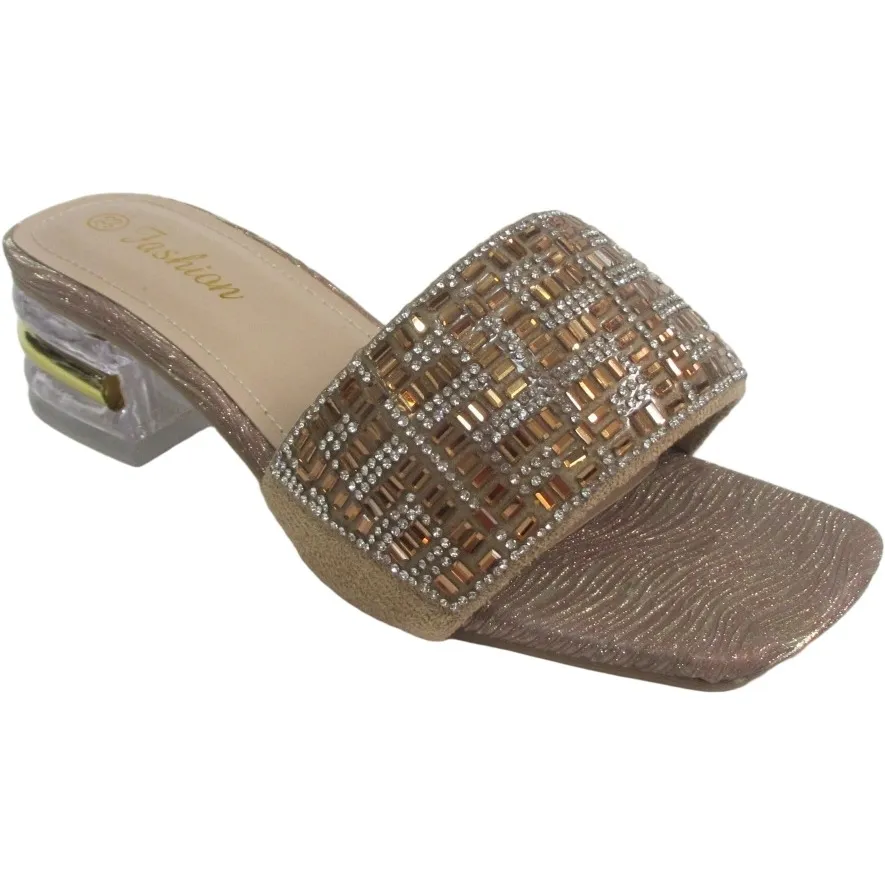 Women’s Glitter Party Sandals – Square Toe Mid Heel Open Toe Slippers