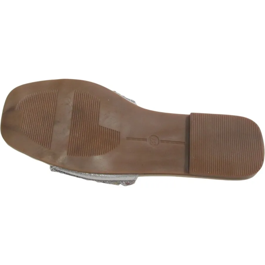 Women's Sparkly Rainstone Flat Sandals - Square Toe Casual Slippers