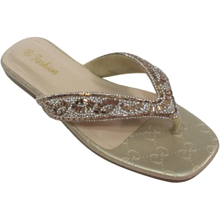 Antique-Gold Party Flip Flops | Women's Flat Thong Sandals