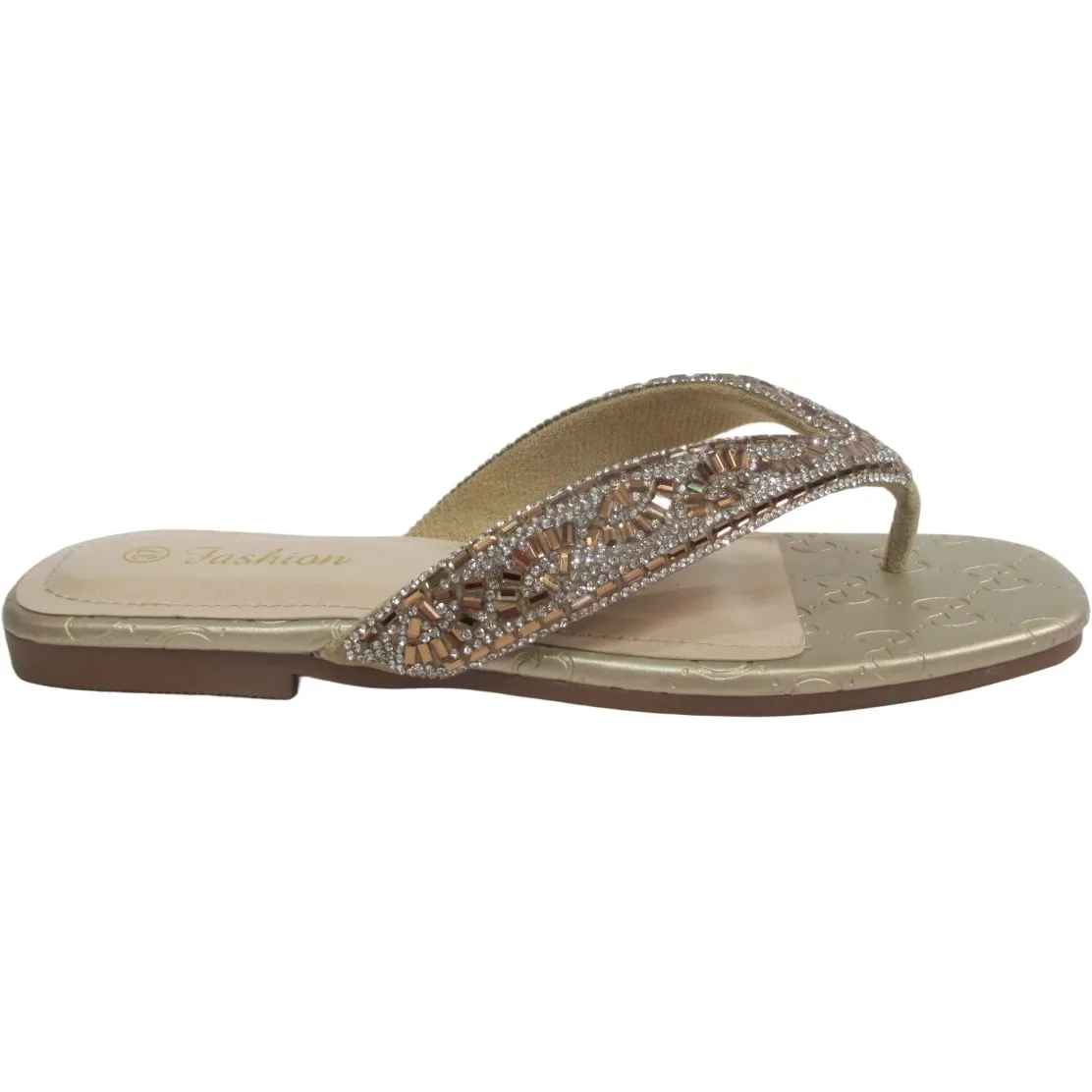 Antique-Gold Party Flip Flops | Women's Flat Thong Sandals