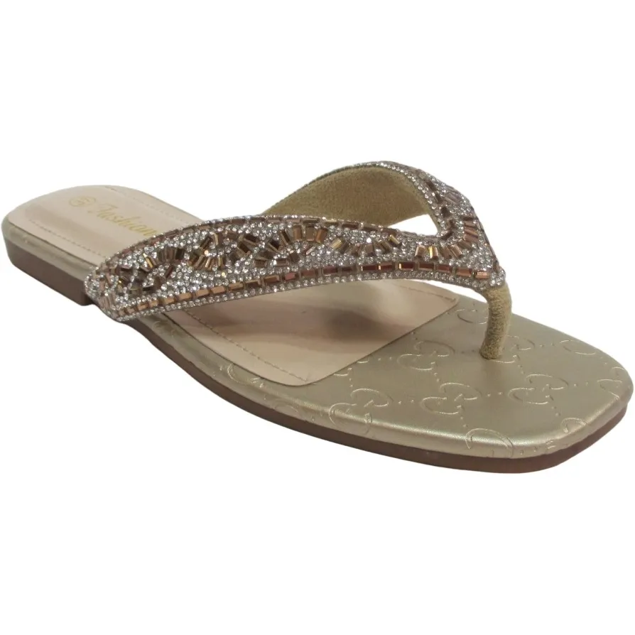 Antique-Gold Party Flip Flops | Women's Flat Thong Sandals