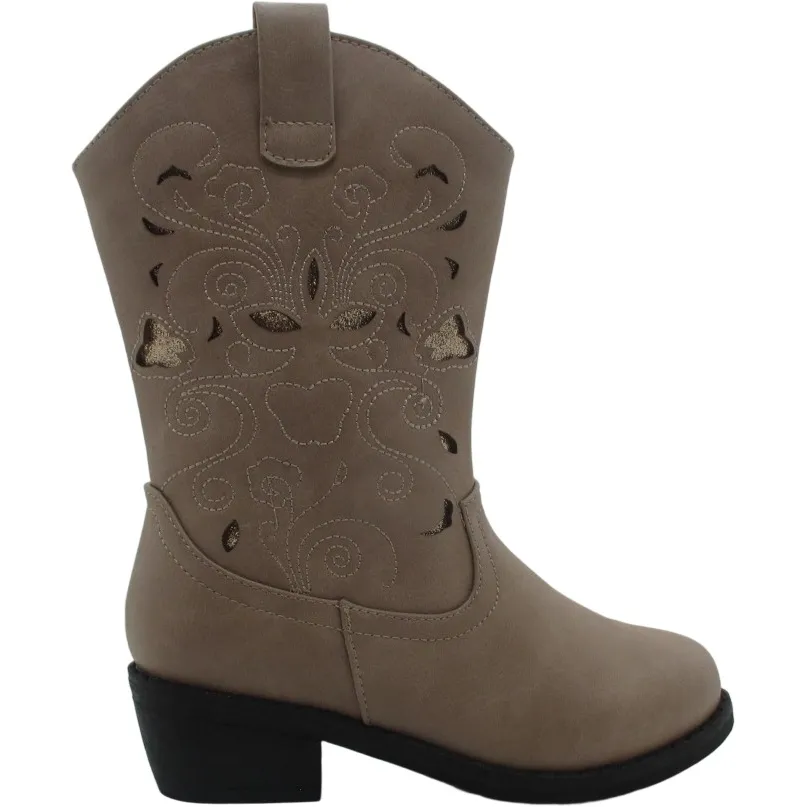 Girls' Faux Leather Cowboy Boots – Wide Shaft Mid-Heel