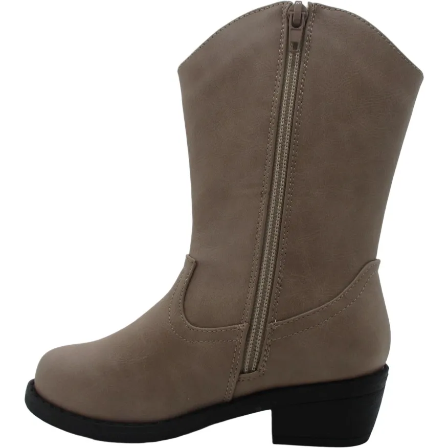 Girls' Faux Leather Cowboy Boots – Wide Shaft Mid-Heel
