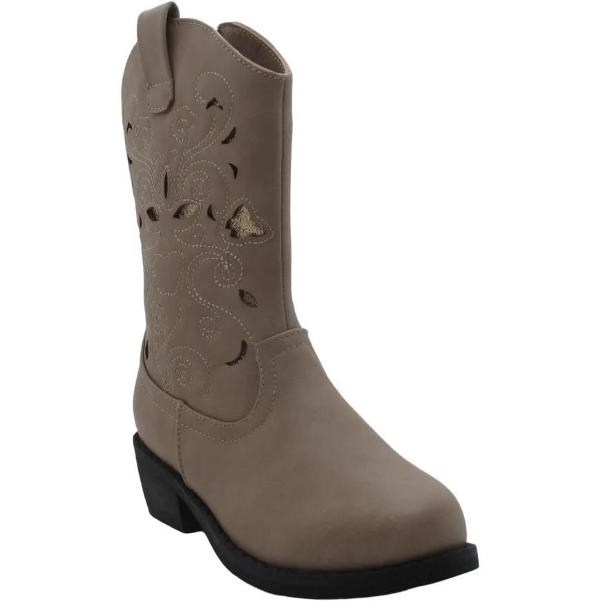 Girls' Faux Leather Cowboy Boots – Wide Shaft Mid-Heel