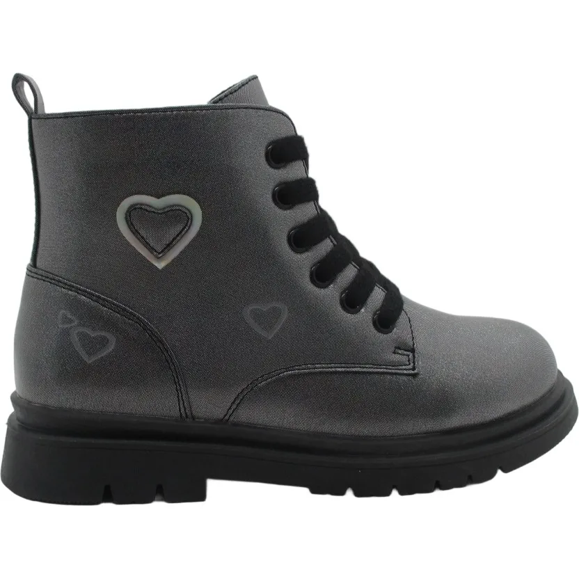 Wholesale Kids' Shiny Combat Boots - Side Zipper & Lace-Up | MOQ 1000 Pairs