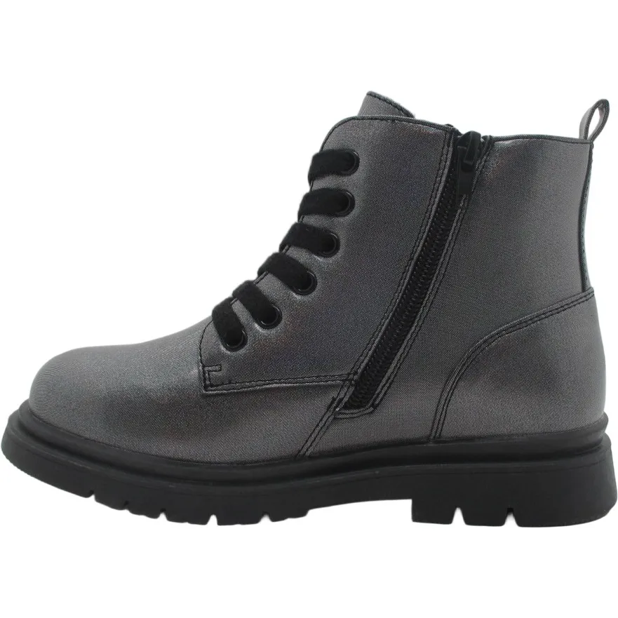 Wholesale Kids' Shiny Combat Boots - Side Zipper & Lace-Up | MOQ 1000 Pairs