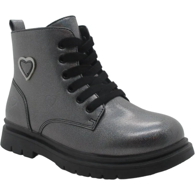 Wholesale Kids' Shiny Combat Boots - Side Zipper & Lace-Up | MOQ 1000 Pairs