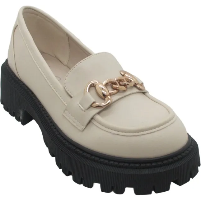 Women's Chunky Sole PU Leather Loafers with Chain Detail