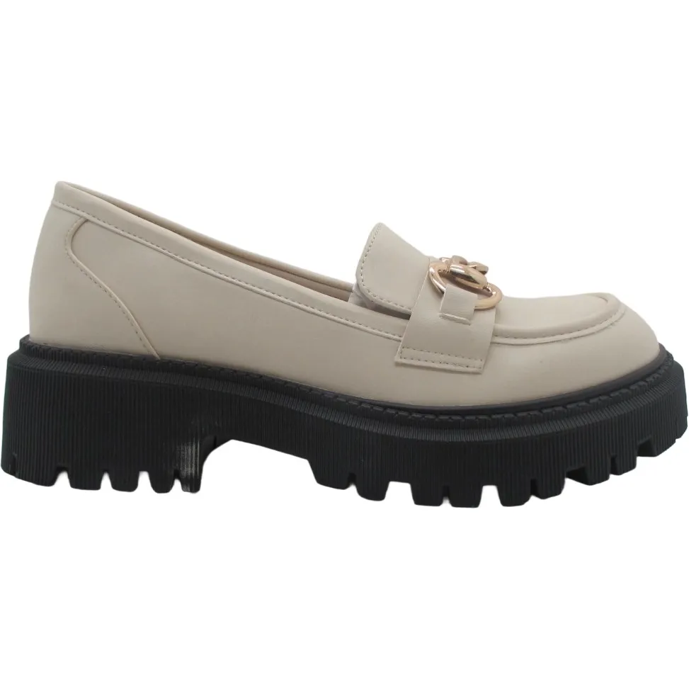 Women's Chunky Sole PU Leather Loafers with Chain Detail