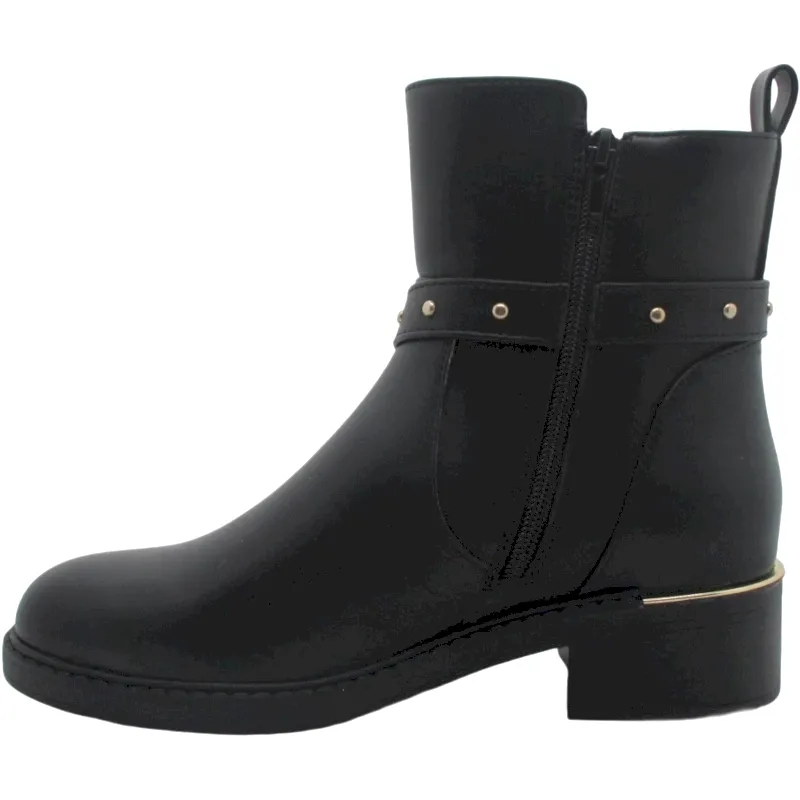 Women's Mid Ankle Buckle Strap Block Heel PU Leather Boots